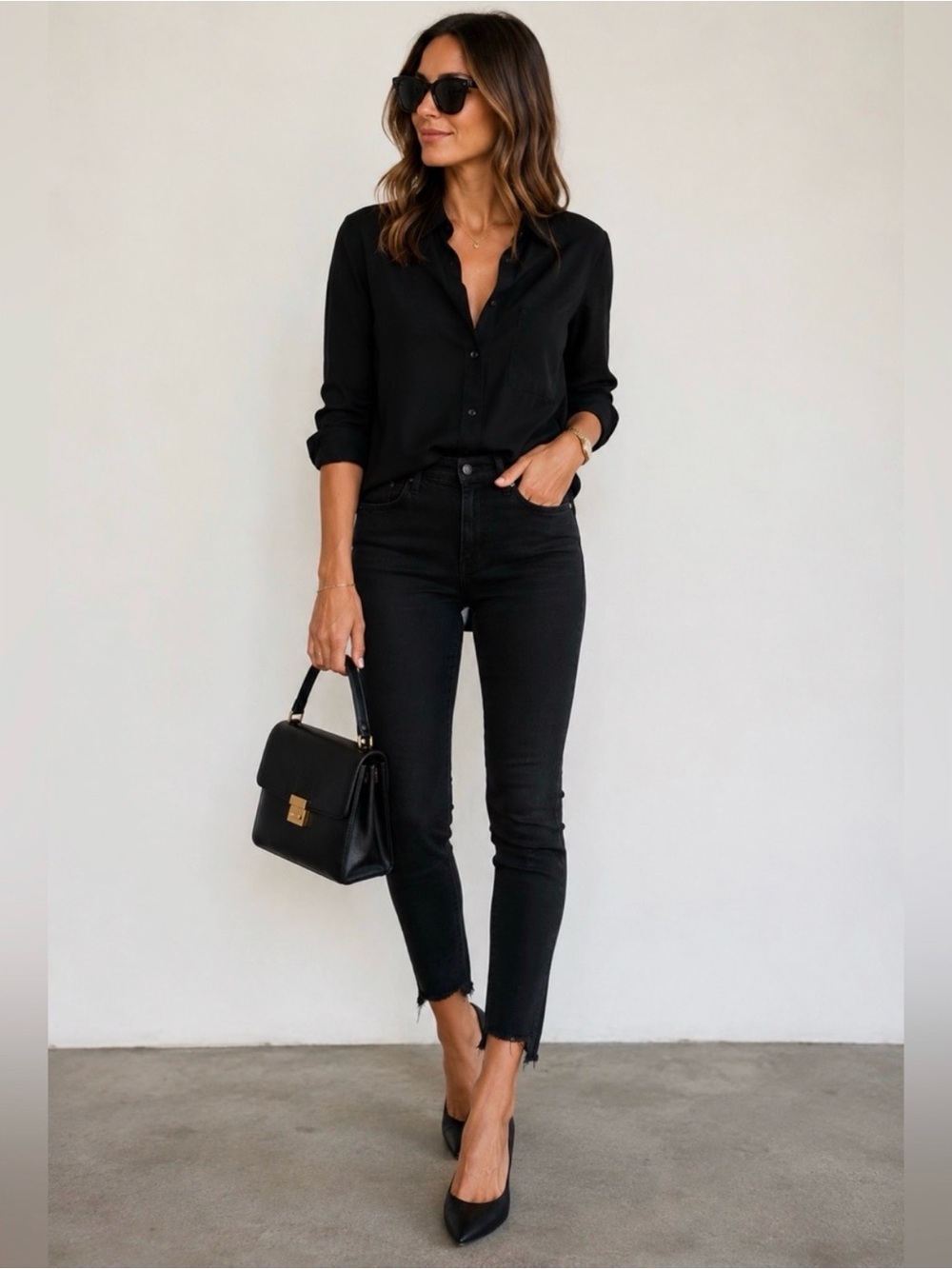 MOTHER Jeans The Stunner Zip Ankle Step Fray Jeans Black Size 24